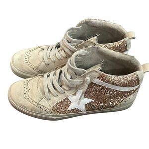 ShuShop Glitter High-Top Sneakers - Gold and Cream